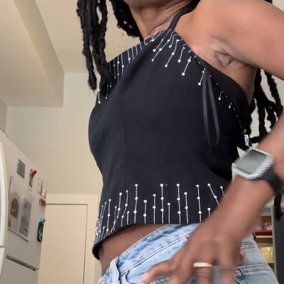 ST. JOHN Pearl drip full zip bandeau Coquette tie-back neck - Picture 8 of 13